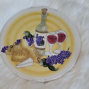 Decorative Plate with Wine and Cheese Design